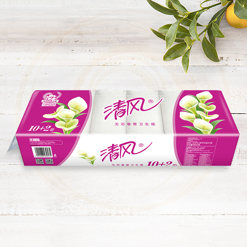 清风卷纸无芯卫生纸批发1提12卷家用卷筒纸妇婴纸巾厕纸家庭装