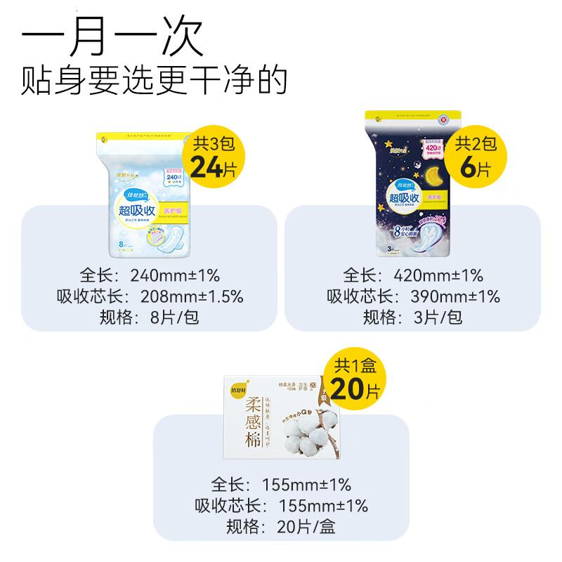 倍舒特 医护级棉柔日夜用组合套装50片(240mm24片+420mm6片+155mm20片)瞬吸防漏高清大图