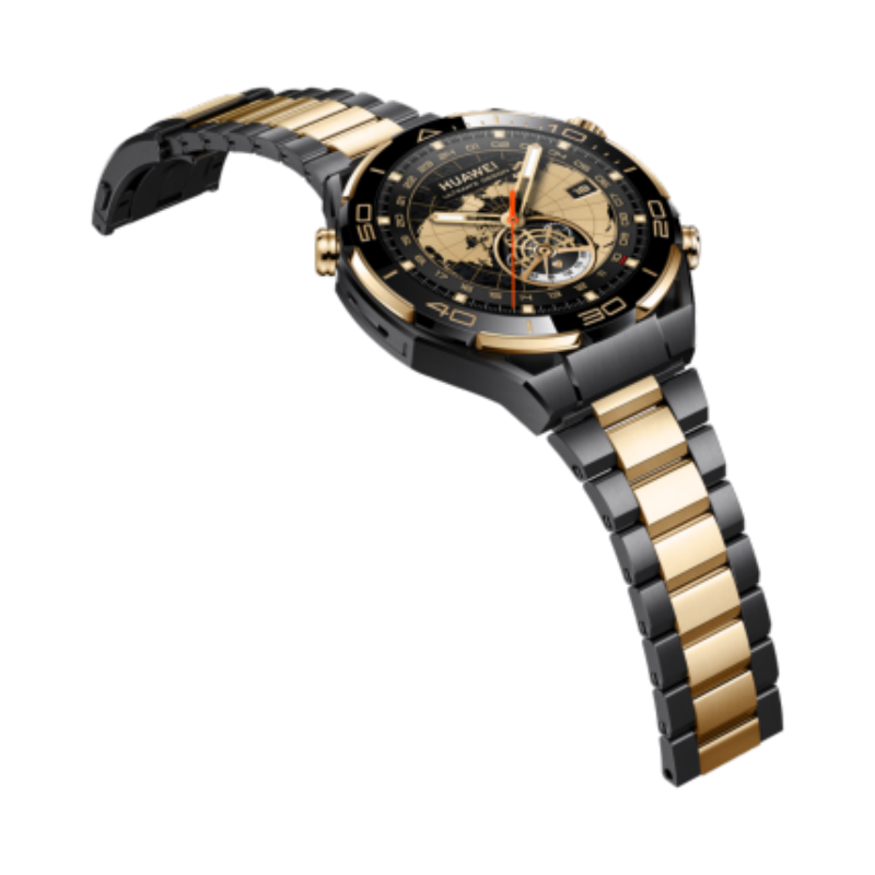 华为(HUAWEI) WATCH ULTIMATE DESIGN 手表黑色镶金非晶锆表壳 金色钛金属表带高清大图