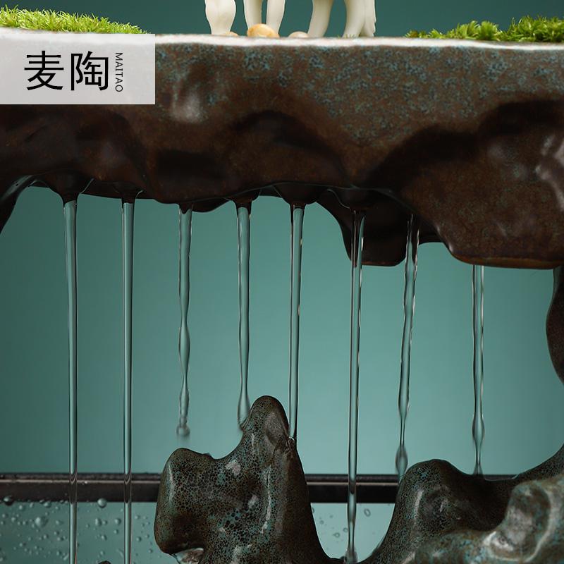 美帮汇中式流水轮生财鱼缸办公室桌面家居摆件送礼开业礼品高清大图