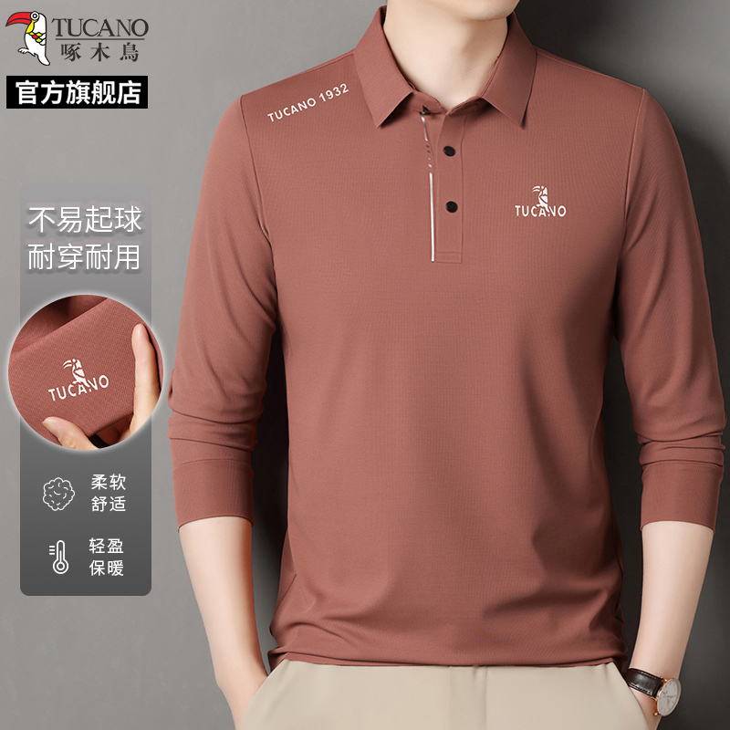 啄木鸟官方旗舰店长袖男士t恤2025新款春秋款POLO衫中年爸爸年秋高清大图