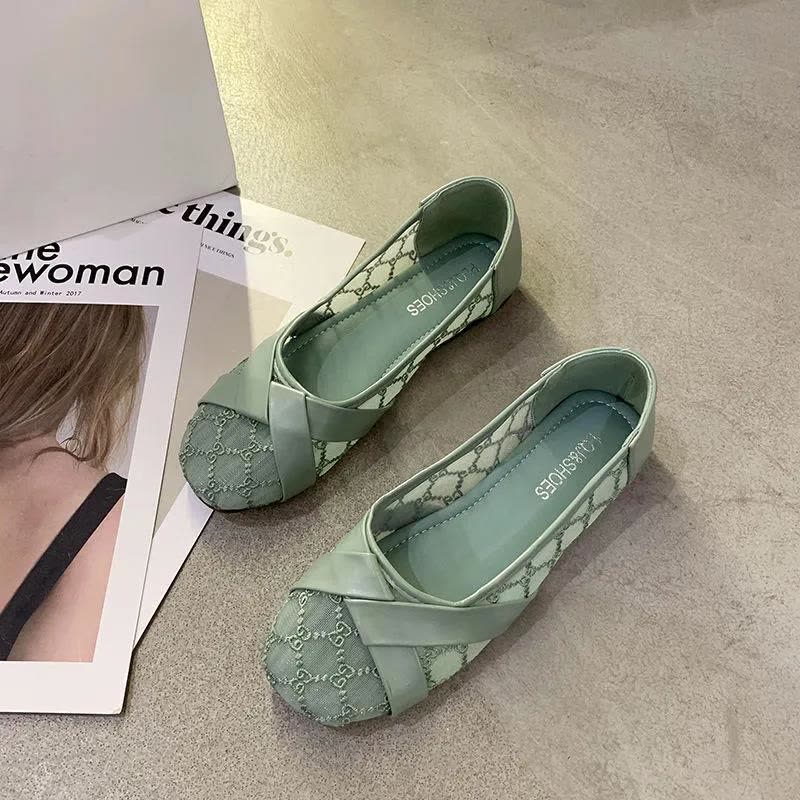 网鞋女2022夏新款网纱透气轻便软底平底鞋浅口一脚蹬圆头豆豆鞋威珺图片