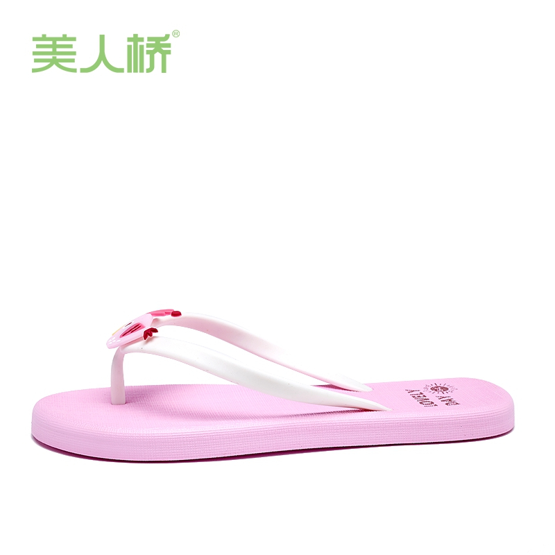 美人桥拖鞋女士夏季舒适透气平底轻便柔软甜美户外沙滩休闲人字拖909-1