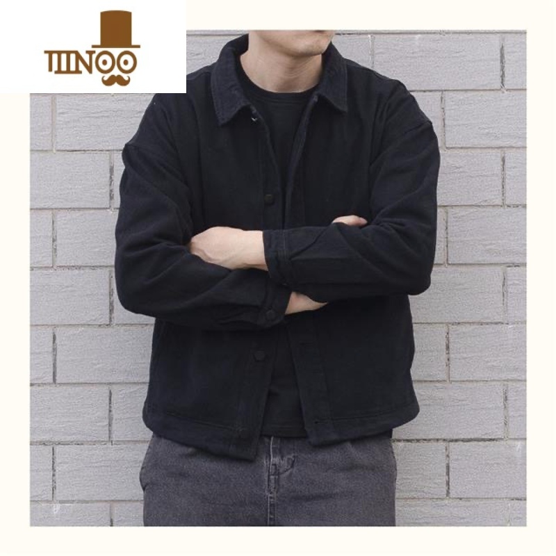 YANXU日系复古潮牌新款牛仔外套男黑色潮流帅气宽松工装夹克男高清大图