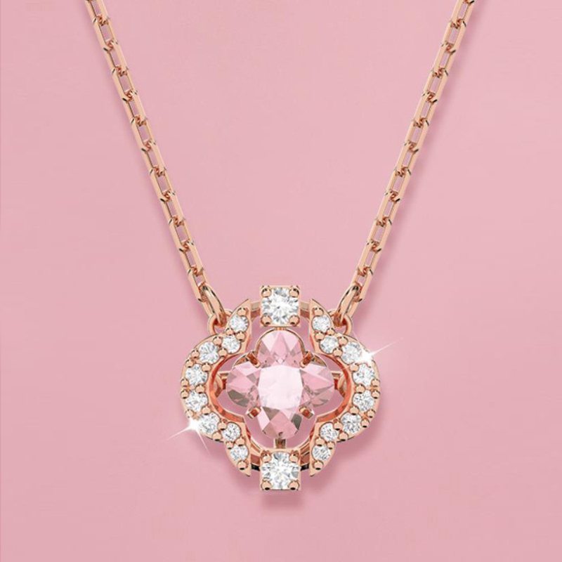 施华洛世奇swarovski粉色跳动的心花朵项链锁骨链送女朋友礼物送恋人