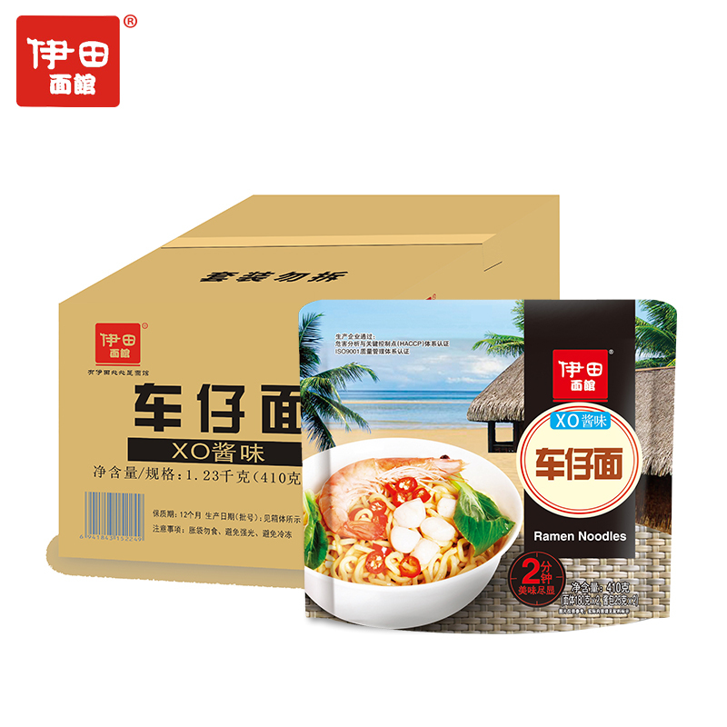 伊田面馆 车仔面 带xo酱料包 非油炸 速食方便面 三连包410g*3袋