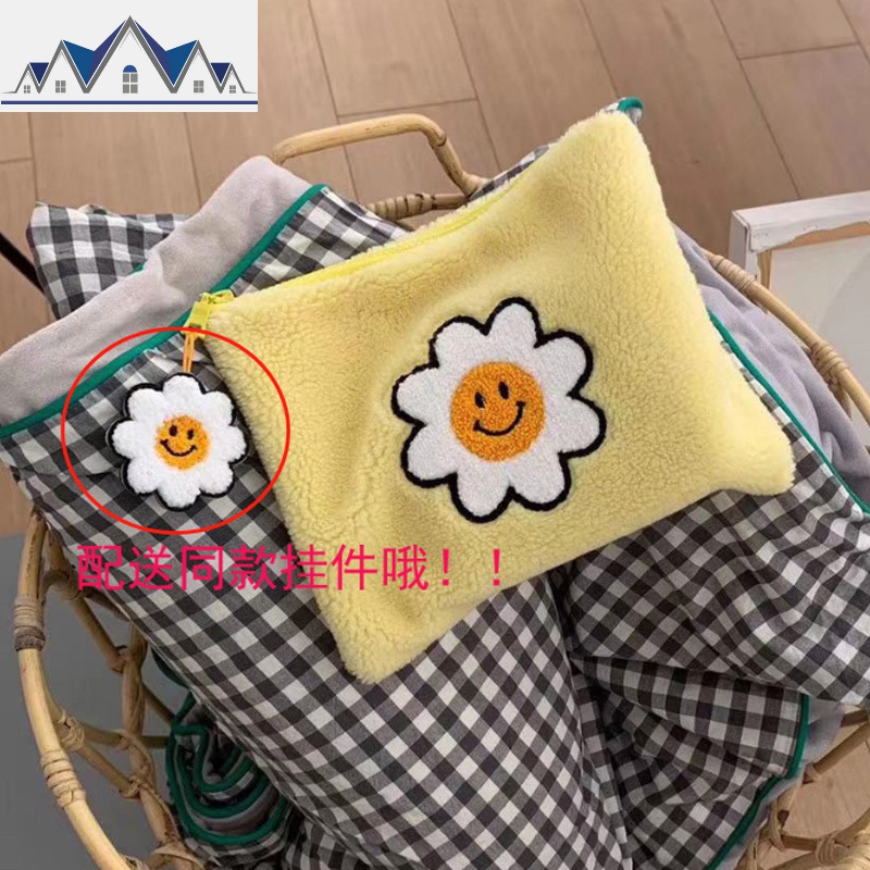 超能装!色太阳花羊羔毛柔软化妆包女拉链手包毛茸可爱收纳包 三维工匠高清大图