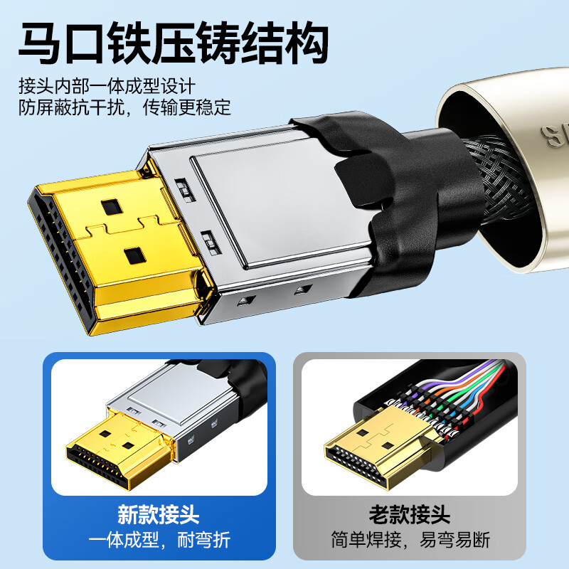 山泽HDMI线2.1版8K60Hz 4K240Hz数字高清线兼容HDMI2.0 笔记本机顶盒接电视投影视频 连接线 2m高清大图