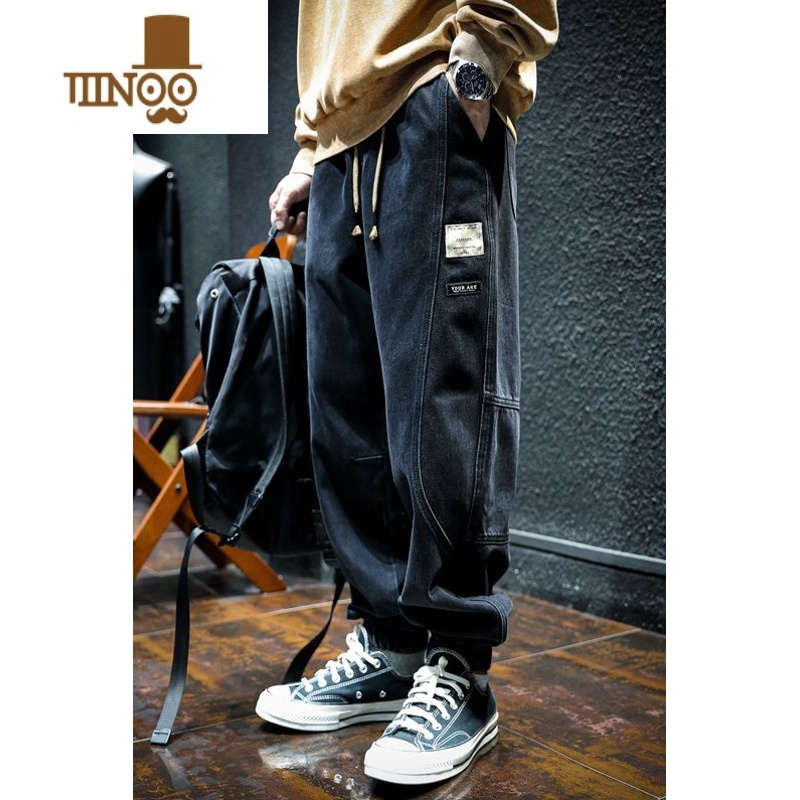 YANXU2023春季束脚牛仔裤男宽松潮流大码裤子加厚黑色长裤潮哈伦裤高清大图