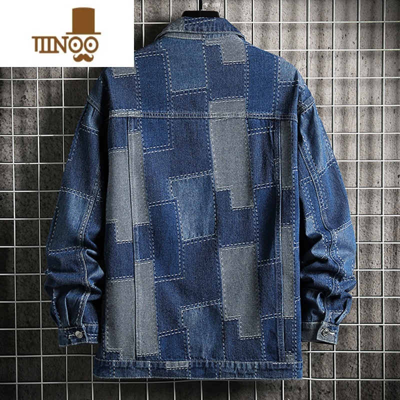 YANXU黑色牛仔外套男潮牌美式复古夹克感痞帅宽松青少年褂子高清大图