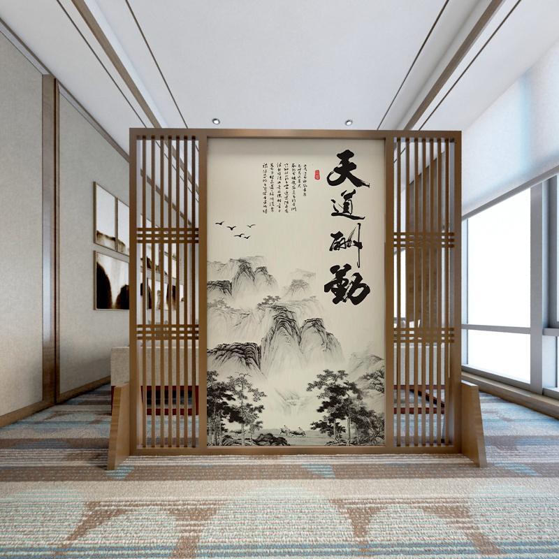 森美人屏风隔断客厅玄关新中式实木镂空格栅定制办公室入户茶室装饰座屏 A2款胡桃木180宽*180CM高组装
