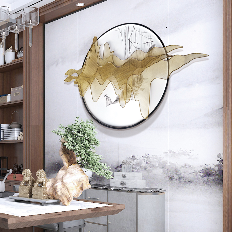 新中式铁艺玄关背景墙面装饰挂件金属创意家居客厅墙饰壁饰金属挂 三维工匠 120*80cm[金色]高清大图