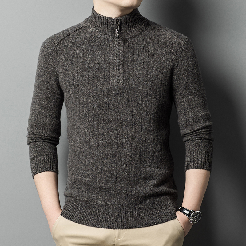 衫加厚半高领拉链毛衣山羊绒不褪色保暖舒适100%纯羊绒拉链羊毛衫男
