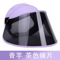 防紫外线大沿遮阳帽女骑车防晒帽夏防晒面罩骑电动车遮脸太阳帽子 香芋