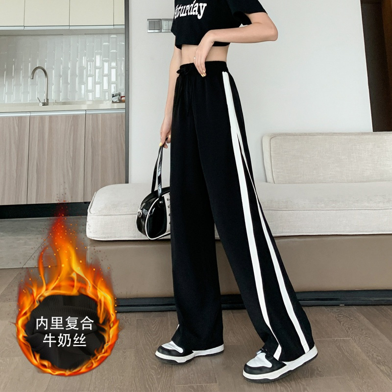【1.5折价65元】唐狮 春秋季阔腿裤女宽松休闲侧面拼条阔腿裤高腰垂感面料升级加厚女裤 默认颜色 L
