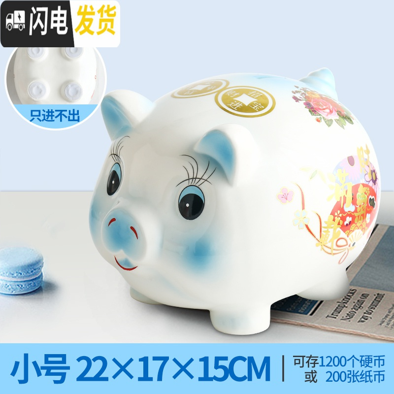 三维工匠创意抖音存钱罐不可取小猪储蓄只进不出可爱女生现代简约家用大人 碧空蓝小号【只进不出】