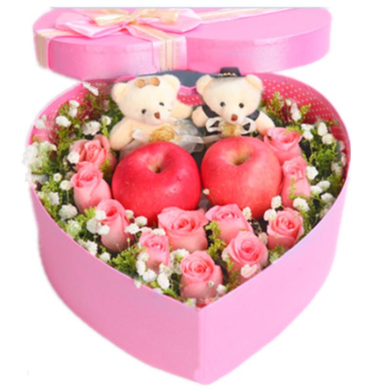 全国同城配送圣诞节鲜花爱心礼盒平安夜红玫瑰平安果送女友送男友礼物