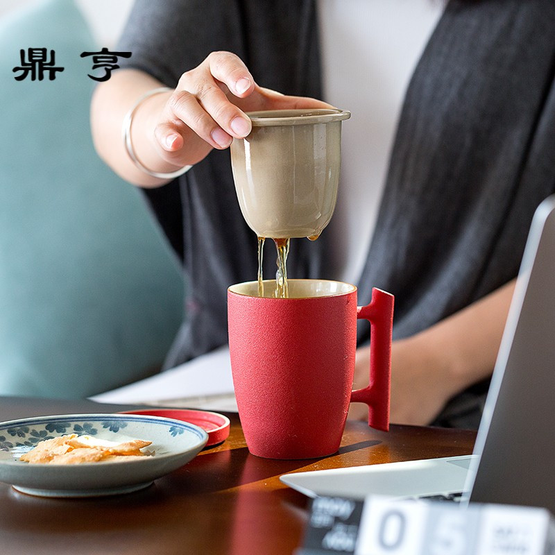 鼎亨定制大容量马克杯茶杯陶瓷过滤办公室杯子带盖创意陶瓷杯水杯