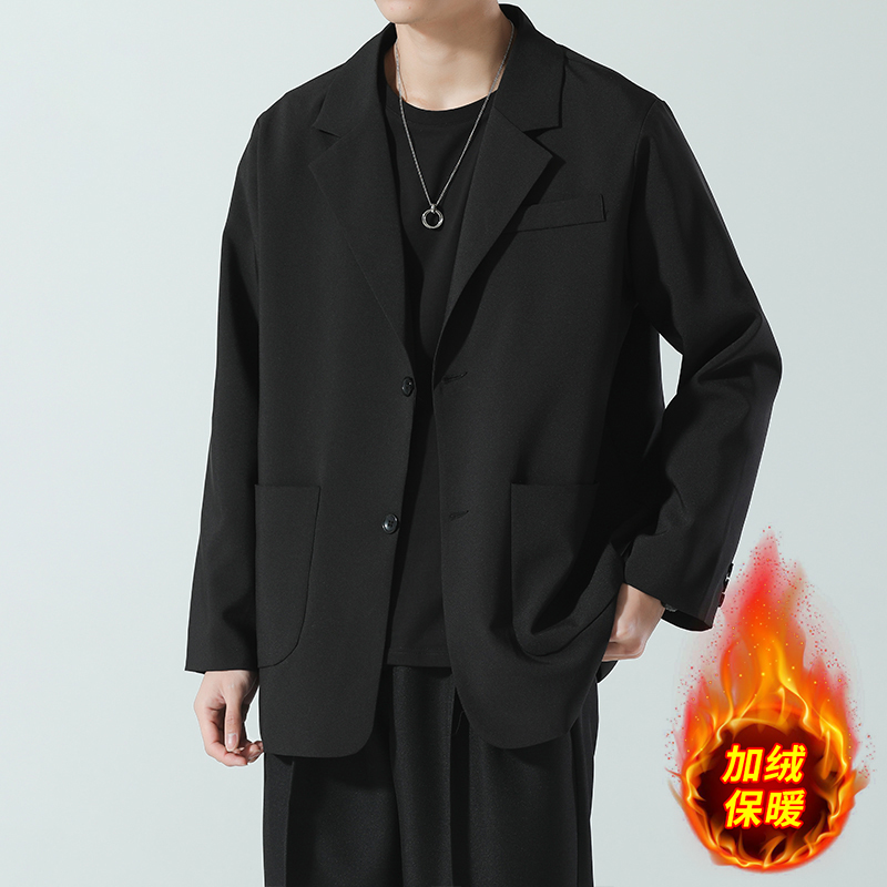啄木鸟黑色高级感西装外套男士秋冬季宽松休闲礼服小西服伴郎服服高清大图