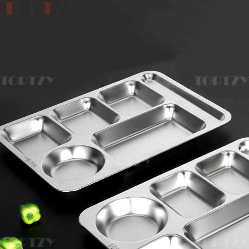 toptzy TZ5071743 304不锈钢餐盘学校食堂饭盘快餐盘 中圆五格(带筷位)高清大图