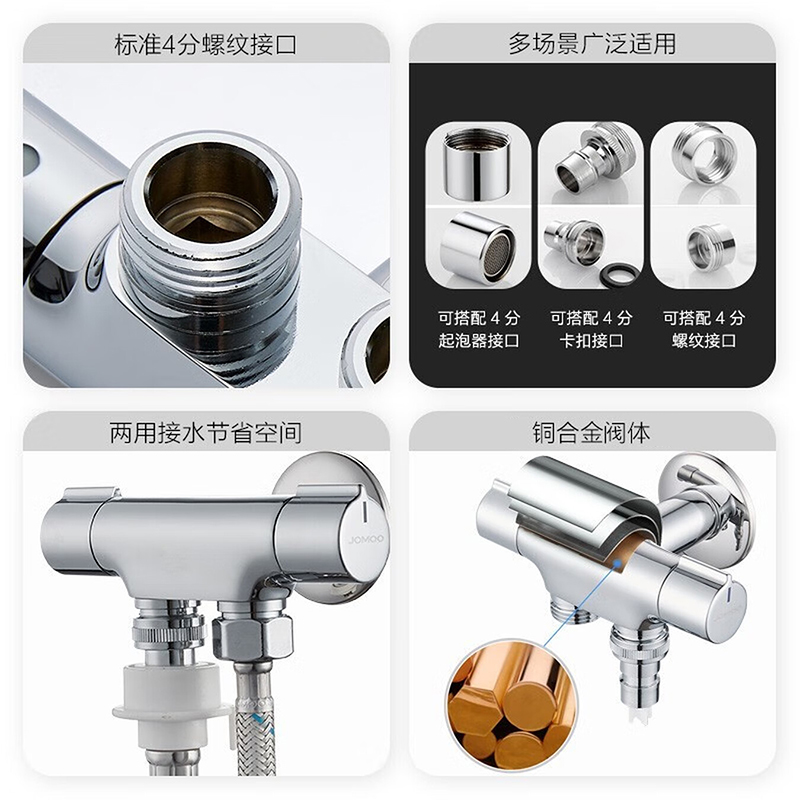 九牧(JOMOO)角阀铜三角阀一进二出双控双出三通角阀洗衣机水龙头4分分水器78011-347/1C-1高清大图