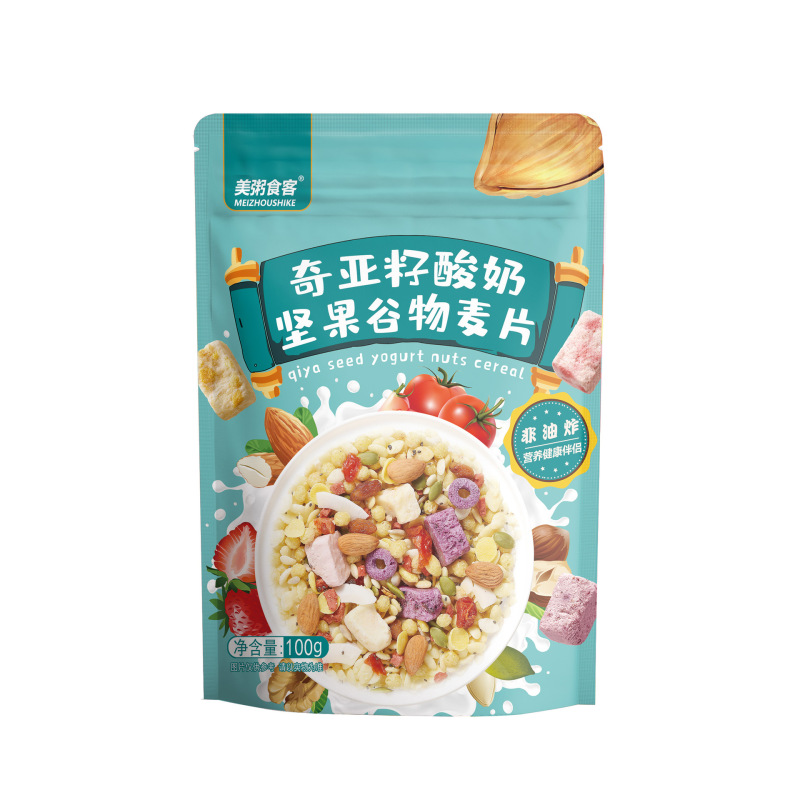 美粥食客酸奶麦片水果坚果燕麦脆100克*3袋装 坚果奇亚籽麦片