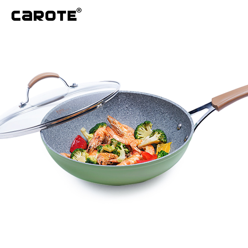 卡罗特（CaROTE）麦饭石28cm炒锅平底锅不粘锅家用少油烟煎锅电磁炉燃气灶明火通用 创意田园风