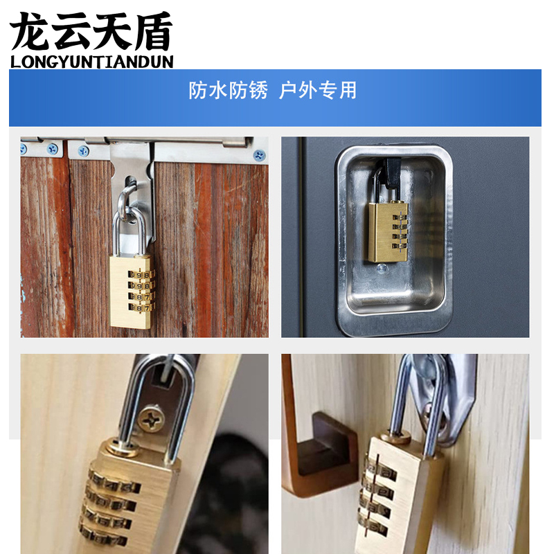 龙云天盾密码锁防盗宿舍柜门锁挂锁工具箱背包学生宿舍健身房储物冰柜门小锁黄铜4位密码锁-21mm高清大图