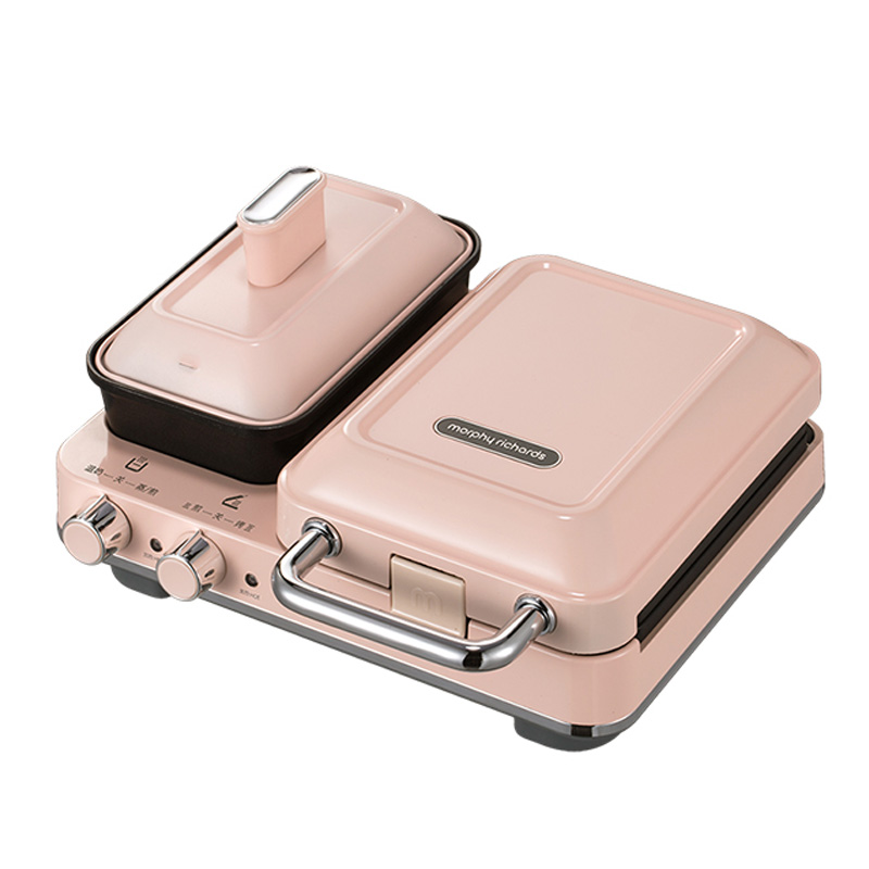 摩飞轻食机早餐机迷你多功能双区料理煎烤机落樱粉MR9086