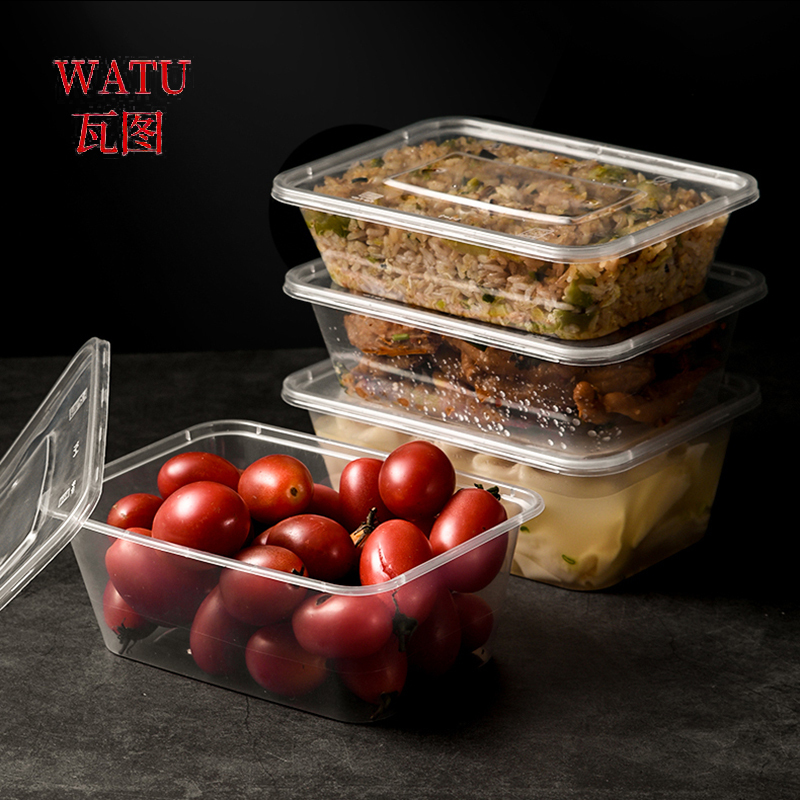 瓦图 一次性饭盒快餐外卖打包盒PP塑料餐盒方形1000ml 300个装高清大图