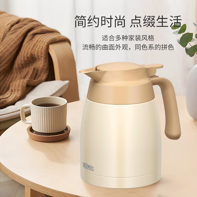 膳魔师(THERMOS)不锈钢保温壶大容量家用热水瓶咖啡壶 TTB-1001-CRW- 1L 乳白色高清大图