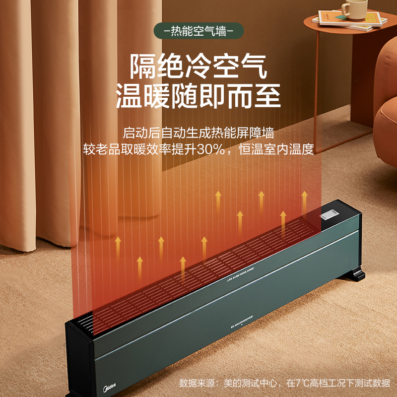 美的踢脚线取暖器家用小型电暖气节能省电全屋大面积客厅电热风机 绿色