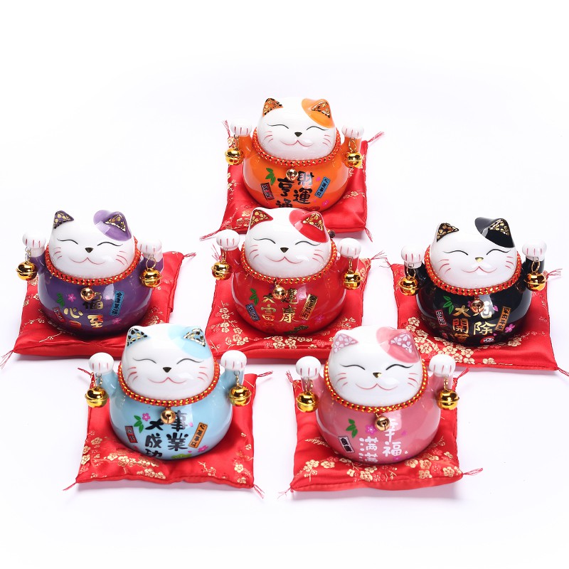 猫小摆件陶瓷创意礼品家居装饰日本存钱罐客厅店铺开业发财猫 三维工匠 4.5寸小猫高清大图