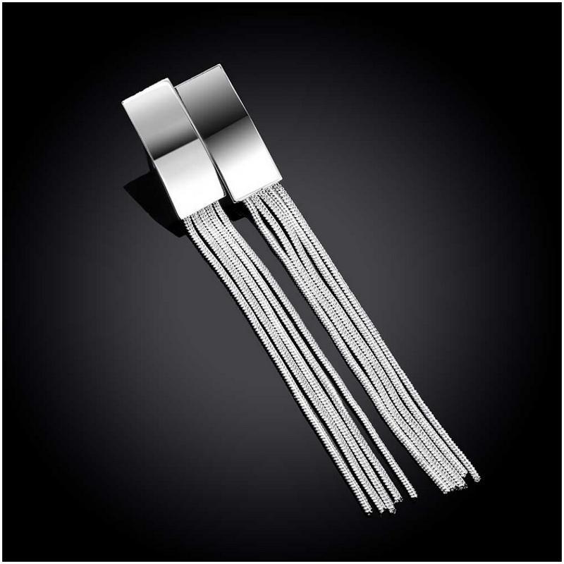 E095 Women silver plated earring 镀925纯银日韩长款时尚耳环女
