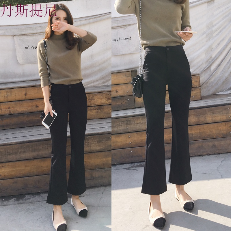 喇叭裤女2018新款秋季九分裤高腰显瘦女士休闲裤阔腿裤弹力微喇裤