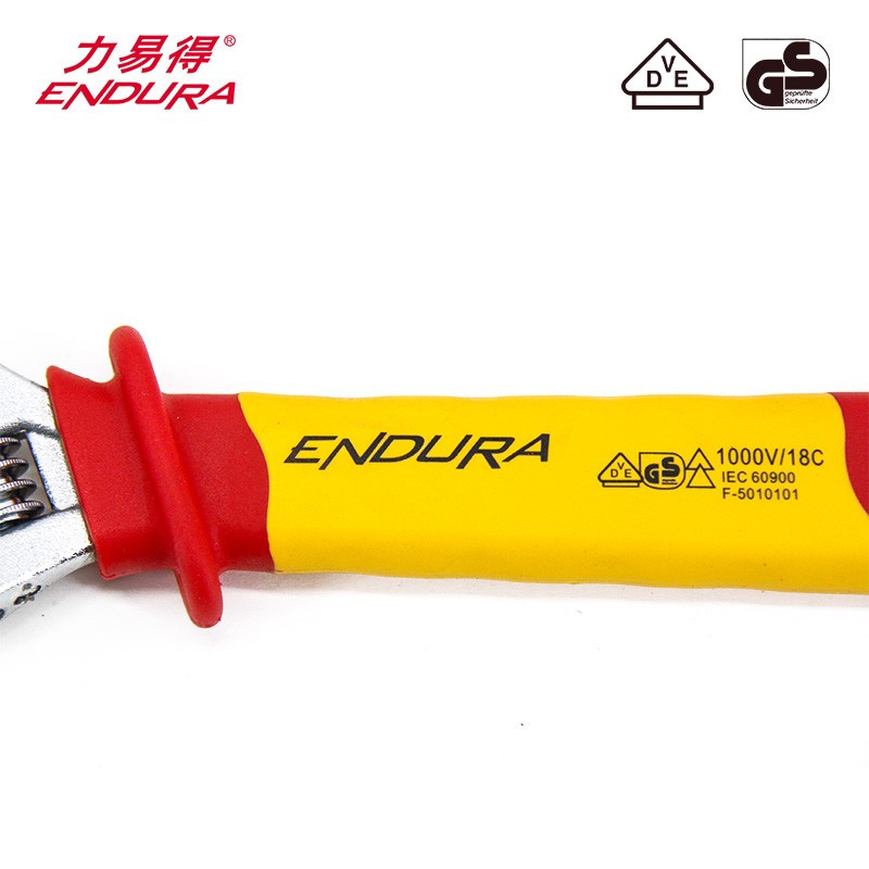 力易得(ENDURA)8英寸VDE双色绝缘活扳手 耐电压1000v电工板手200mm E2051 1把