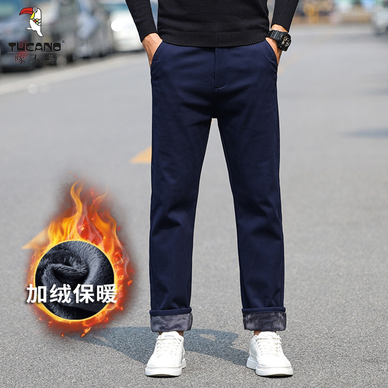 啄木鸟2025秋冬新款休闲裤男士宽松直筒加绒商务西裤男款休闲长裤高清大图