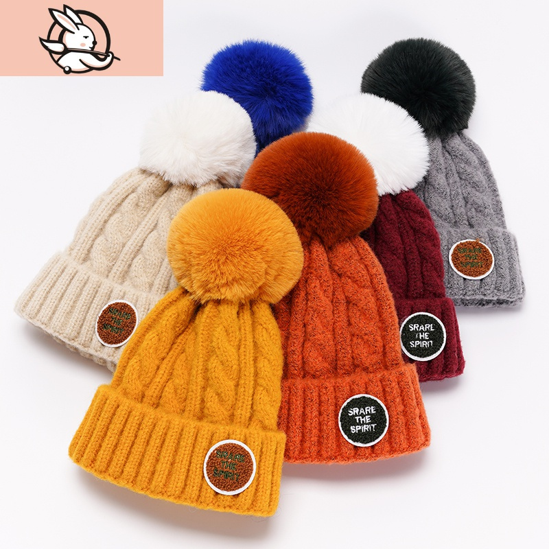 huayangtu儿童帽子冬天男女童加厚针织帽秋冬季宝宝可爱毛球保暖套头