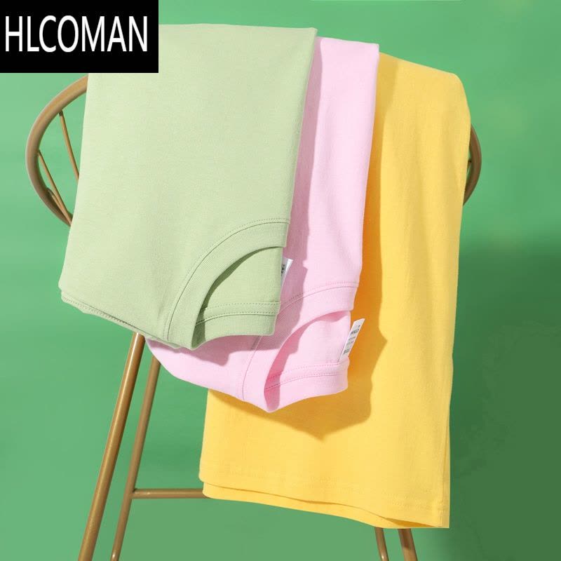 HLCOMAN新款冰丝短袖t恤男士宽松大码半袖体恤白色纯色打底衫 潮图片