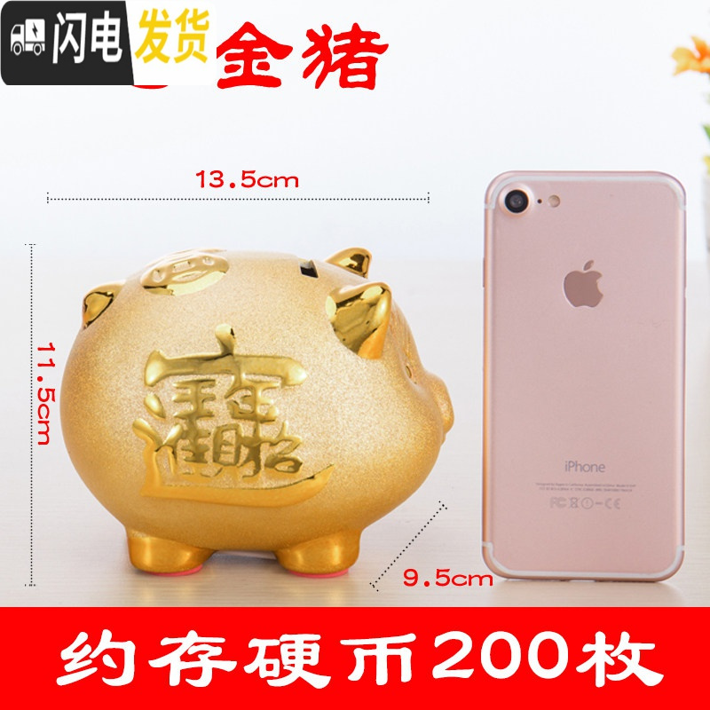 三维工匠陶瓷金猪存钱罐小猪宝宝创意大容量大号超大储蓄只进不出硬币 【可存可取】6寸_707