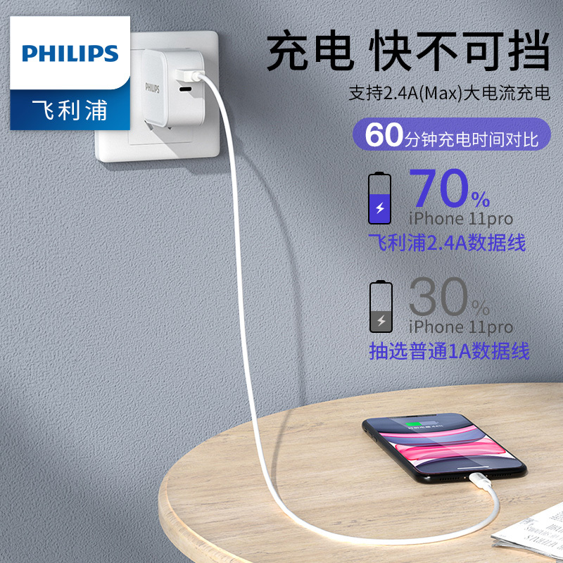 飞利浦苹果MFi数据线iPhone11快充iPhone手机数据充电连接线充电器Pro Max 平板电脑加长