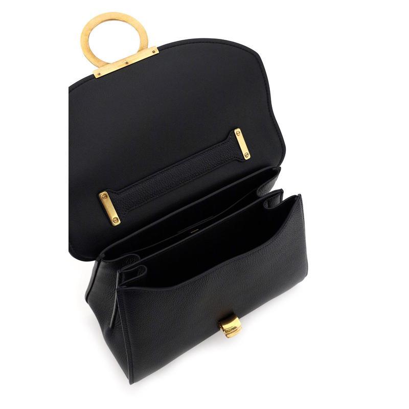 ferragamo菲拉格慕女士时尚百搭简约大方黑色荔枝纹翻盖金属装饰手提