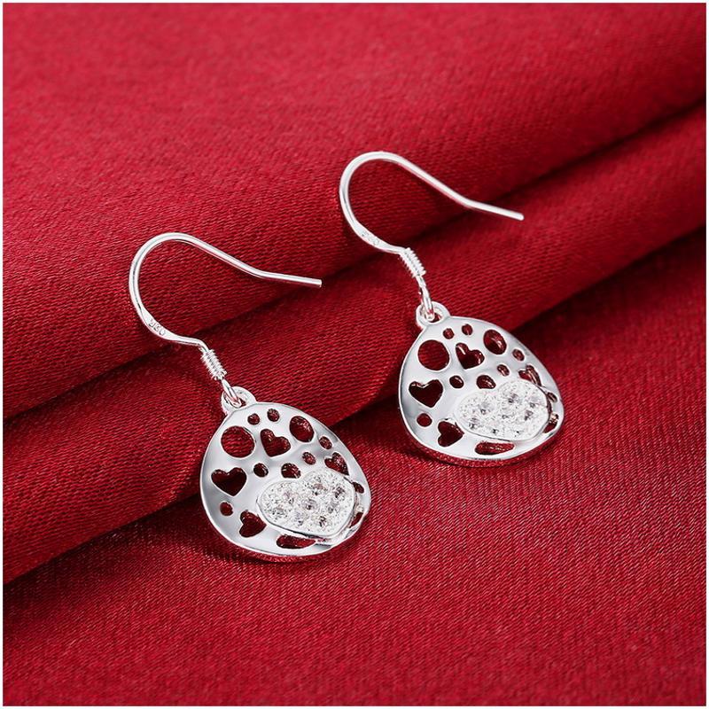 E787Women Silver Earrings 镀纯银水晶镂空精致日韩版女耳饰耳环送女朋友七夕情人节礼物