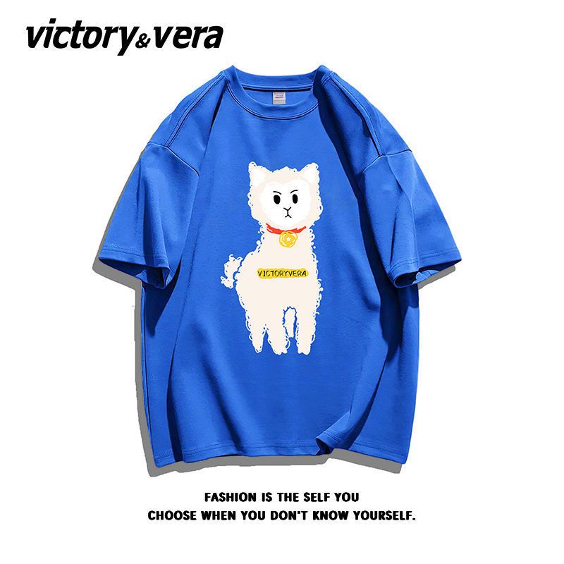 VICTORYVERA印花盐系短袖T恤女2022宽松甜美学院风纯棉百搭上衣夏