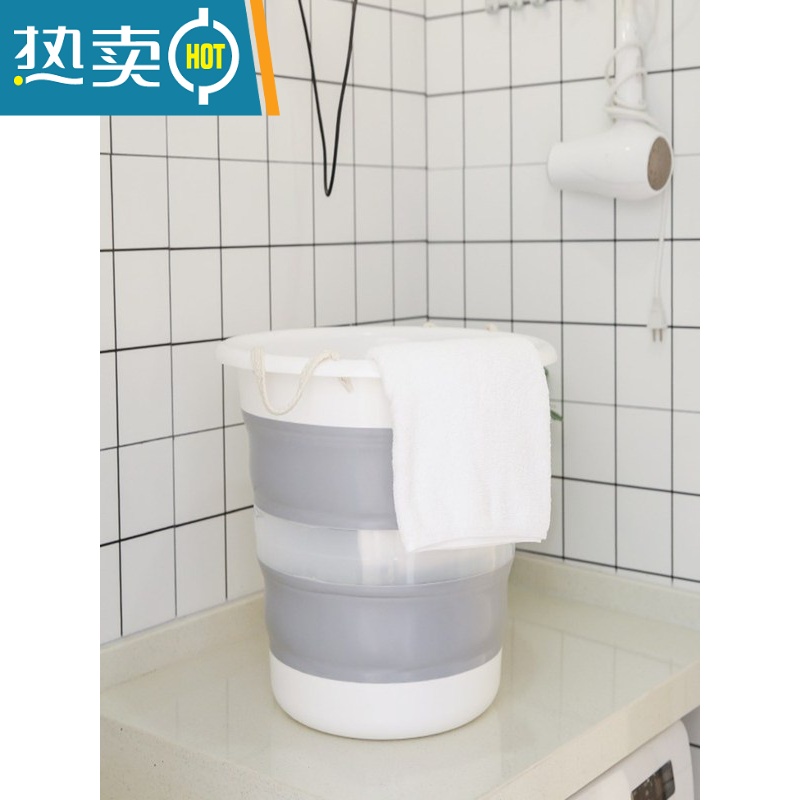 敬平可折叠大号水桶30L升大容量储水家用宿舍洗衣泡脚车载洗澡便携式 浅蓝色10L带提手 32*24.5cm高清大图