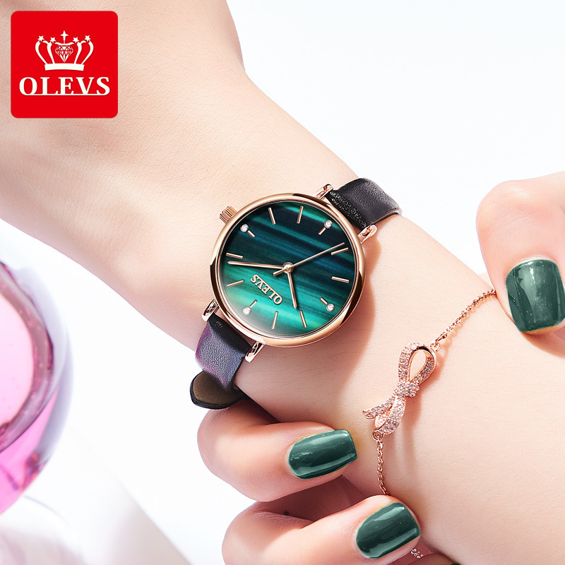 欧利时(olevs)瑞士品牌手表女抖音新款石英表女士防水星空表真皮带