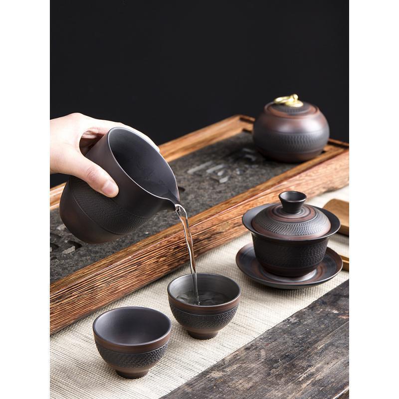 家柏饰(CORATED)建水紫陶茶具浮复古盖碗家用功夫冲茶器过年送长辈礼盒装高清大图