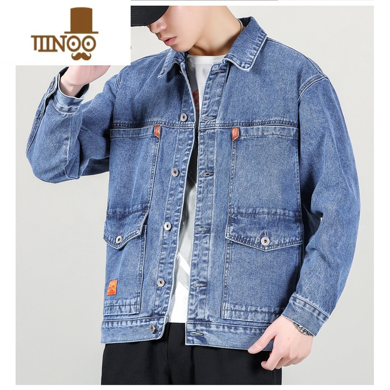 YANXU美式复古多口袋牛仔外套男潮牌宽松百搭夹克男士2023秋季新款上上高清大图