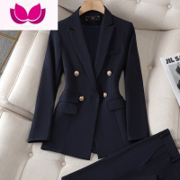 七斓白色西装套装女气质女范职业装高级感休闲双排扣西服外套工作服 XL(适合109118斤) 藏青色西装