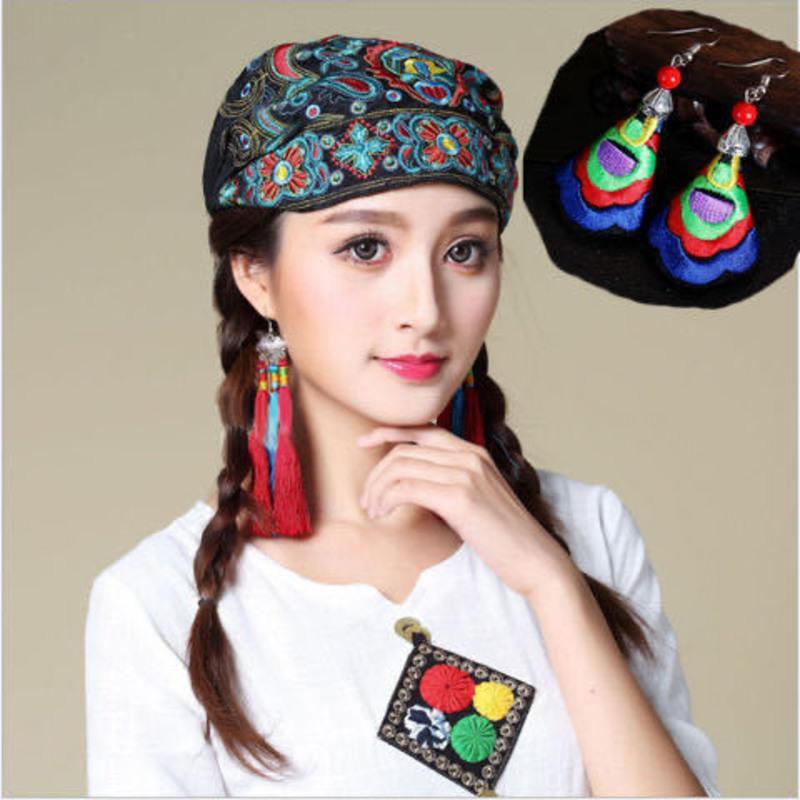 民族风四季新款棉麻刺绣花复古文艺休闲旅游拍照时尚百搭女士帽子龙纹